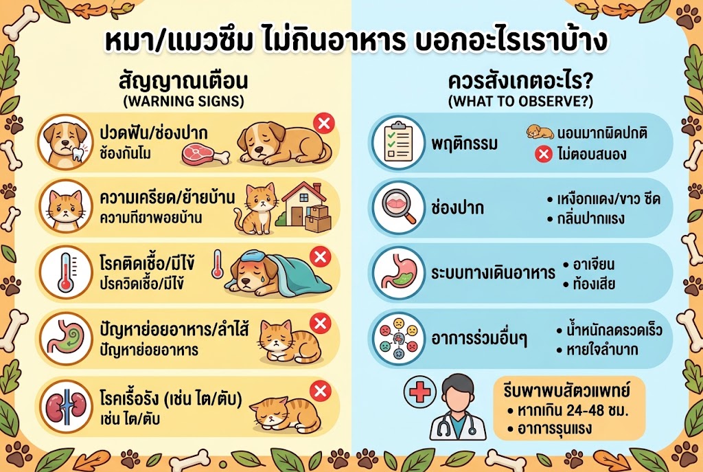 หมา/แมวซึม ไม่กินอาหาร บอกอะไรเราบ้าง