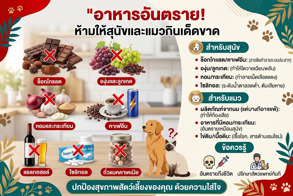 อาหารอันตรายที่ห้ามให้สุนัขและแมวกินเด็ดขาด