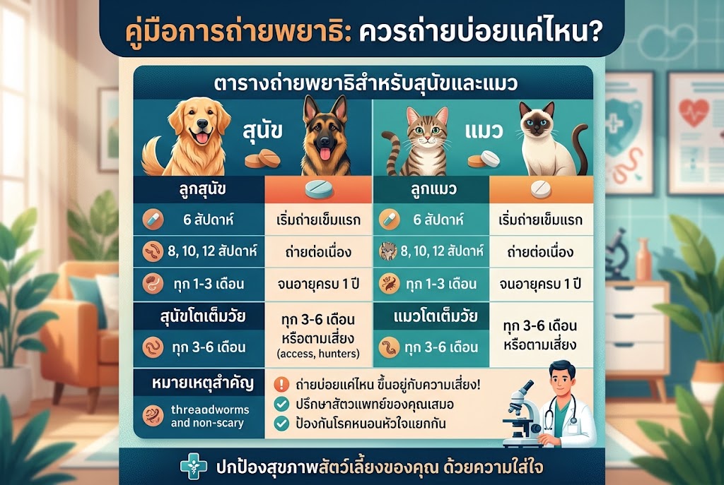 ตารางถ่ายพยาธิสำหรับสุนัขและแมว ควรถ่ายบ่อยแค่ไหน
